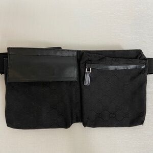Authentic Gucci Black Canvas and Leather Belt Bag | Unisex Fanny Pack, Waist Bag